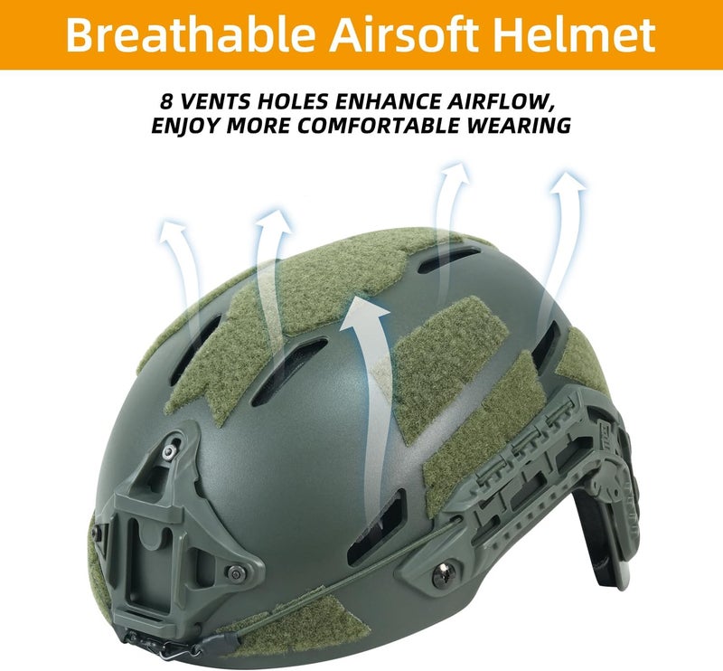 BOYOU Airsoft Helmet, PJ Type Tactical Paintball Fast Military Helmet with Front NVG Mount and Side Rail Breathable Vent Holes for Cosplay Outdoor Activities - Image 2